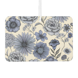 Vintage Blue Toile Floral Botanical Pattern Car Air Freshener