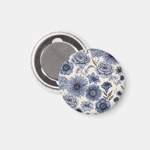 Vintage Blue Toile Floral Botanical Pattern Magnet