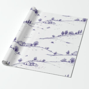 Vintage Blue Toile Landscape (1) Wrapping Paper