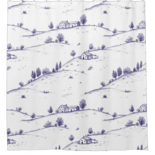 Vintage Blue Toile Landscape Shower Curtain