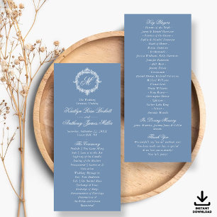 Vintage Blue Toile Monogram Wedding Programs Invitation