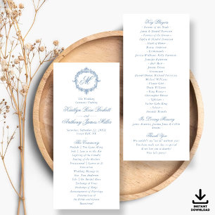 Vintage Blue Toile Monogram Wedding Programs Invitation