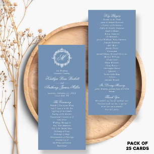 Vintage Blue Toile Monogram Wedding Programs Rack Card