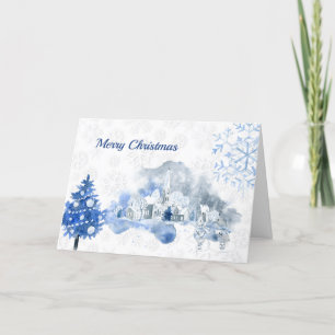 Vintage Blue Town Mice Collage Christmas Holiday Card