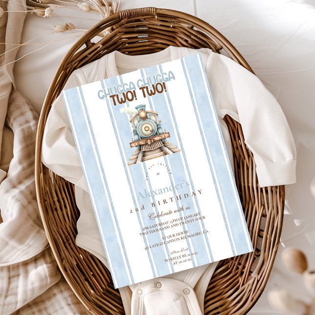 Vintage Blue Train 2nd Birthday Invitation (Creator Uploaded)