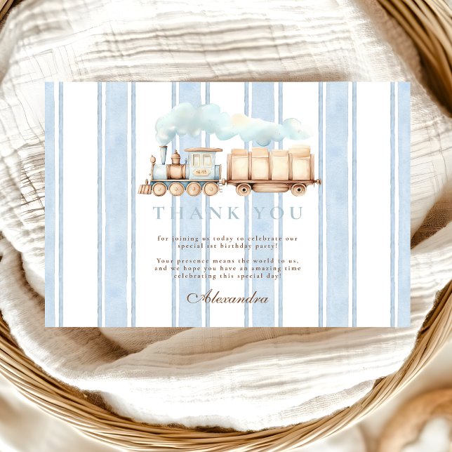 Vintage Blue Train 2nd Birthday Thank You Card (Creator Uploaded)