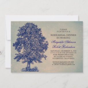 vintage blue tree rustic rehearsal dinner invites