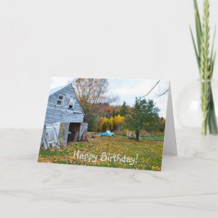 Vintage Blue Truck and Barn Birthday Card