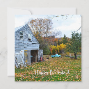 Vintage Blue Truck and Barn Birthday Flat Card