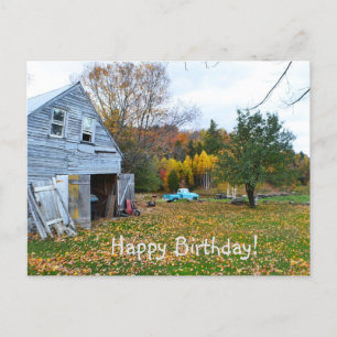 Vintage Blue Truck and Barn Birthday PostCard