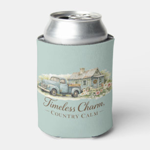 Vintage Blue Truck Cottage Wildflower Calm Can Cooler