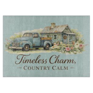 Vintage Blue Truck Cottage Wildflower Calm Cutting Board
