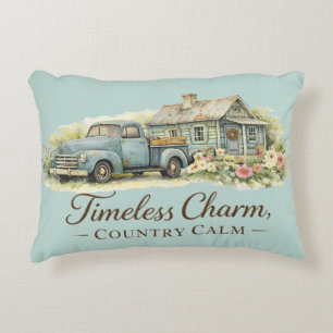Vintage Blue Truck Cottage Wildflower Calm Decorative Cushion