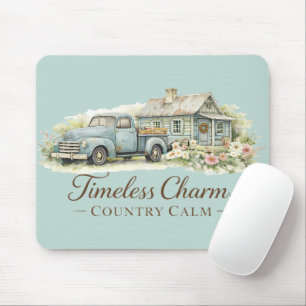 Vintage Blue Truck Cottage Wildflower Calm Mouse Mat