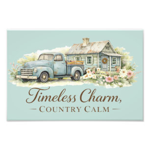 Vintage Blue Truck Cottage Wildflower Calm  Photo Print