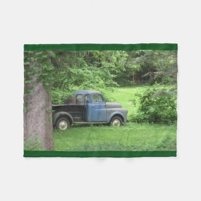Vintage Blue Truck Fleece Blanket (Front (Horizontal))