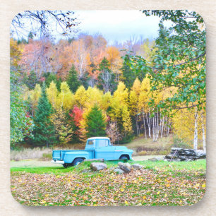 Vintage Blue Truck Glossy Plastic Coasters
