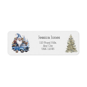 Vintage Blue Truck Gnomes Holiday Custom Address