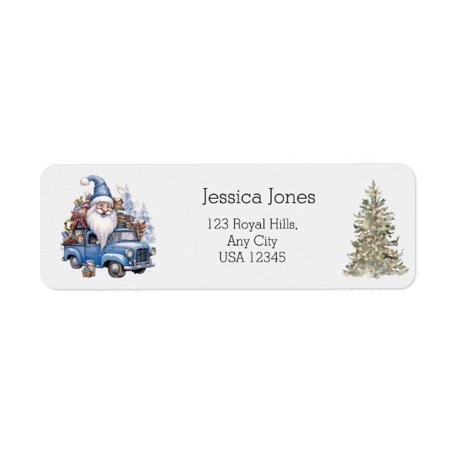 Vintage Blue Truck Gnomes Holiday Custom Address (Front)