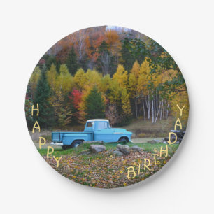 Vintage Blue Truck Happy Birthday Paper Plate