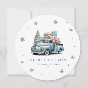 Vintage Blue Truck Merry Christmas Card
