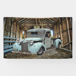 Vintage Blue Truck Rustic Barn Banner