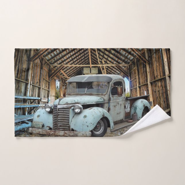 Vintage Blue Truck Rustic Barn Bath Towel Set (Hand Towel)