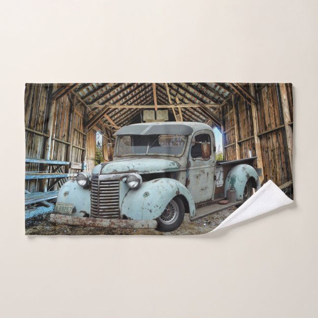 Vintage Blue Truck Rustic Barn Hand Towel (Hand Towel)