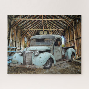 Vintage Blue Truck Rustic Barn Jigsaw Puzzle