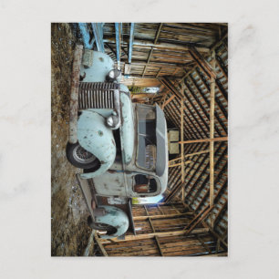 Vintage Blue Truck Rustic Barn Postcard
