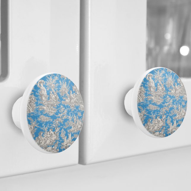 Vintage blue turquoise de jouy printed ceramic knob (Creator Uploaded)