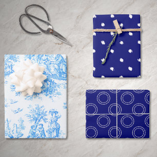 Vintage Blue Turquoise Floral Toile Jouy Wrapping Paper Sheet
