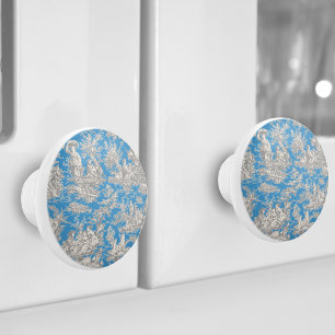 Vintage Blue Turquoise French Toile de Jouy Ceramic Knob