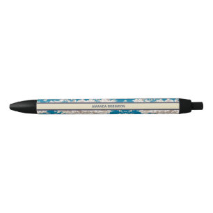 Vintage blue turquoise toile de jouy monogram black ink pen