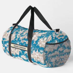 Vintage blue turquoise toile de jouy monogram duffle bag