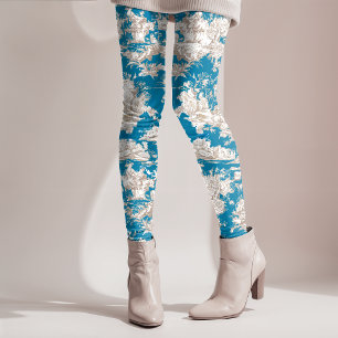 Vintage blue turquoise toile de jouy monogram leggings