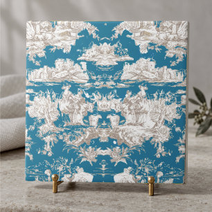 Vintage blue turquoise toile de jouy monogram tile
