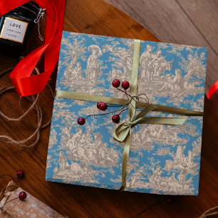 Vintage Blue Turquoise Toile French Scene Wrapping Paper
