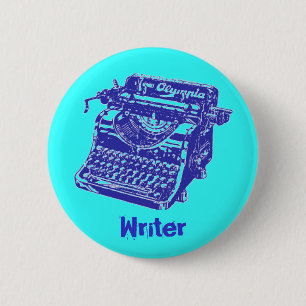 Vintage Blue Typewriter 6 Cm Round Badge