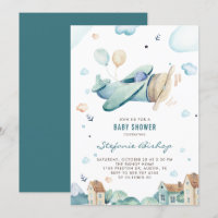 Vintage Blue Watercolor Aeroplane Boy Baby Shower