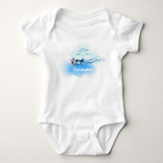 Vintage Blue Watercolor Aeroplane Name Baby Bodysuit