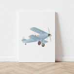 Vintage Blue Watercolor Biplane Faux Canvas Print<br><div class="desc">This vintage watercolor biplane print is a beautiful way to decorate your nursery,  kids room,  or any travel-themed space.</div>
