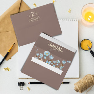 Vintage Blue Watercolor Floral Bridal Shower Envelope