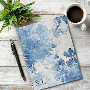 Vintage Blue Watercolor Floral Monogrammed Notebook