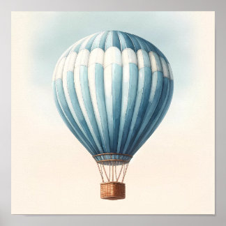 Vintage Blue Watercolor Hot Air Balloon Poster