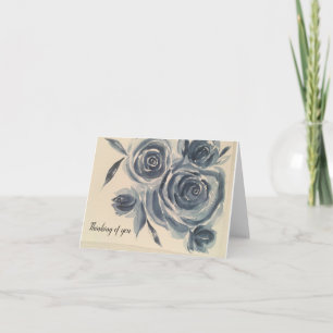 Vintage blue watercolor roses- blank folded card
