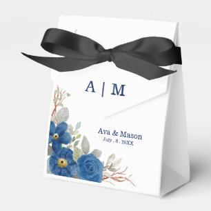 Vintage blue watercolour floral wedding favour box