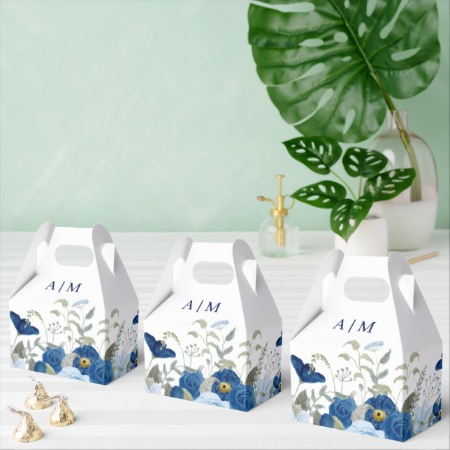 Vintage blue watercolour floral wedding favour box (Multiple)