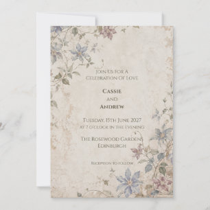 Vintage Blue Watercolour Floral Wedding Invitation