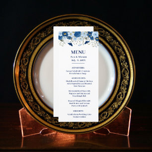 Vintage blue watercolour floral wedding menu
